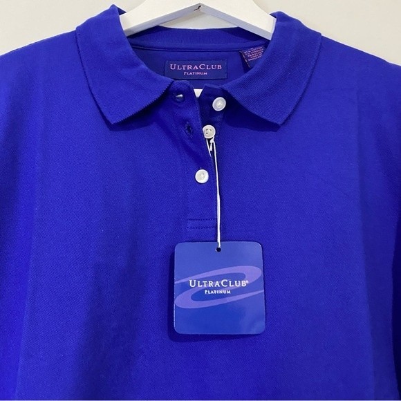 Ultra Club Women’s Platinum Button Short Sleeve Polo University Blue NWT - Picture 2 of 7